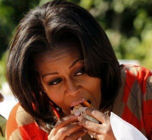 Michelle obama eating like a pig
