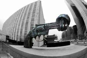 New York - Twisted Gun Statue, at the United Nations building